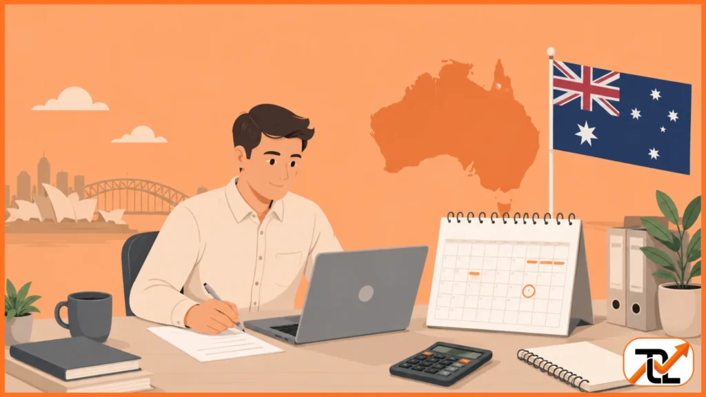 Australian man working with a weekly tax table in a workspace